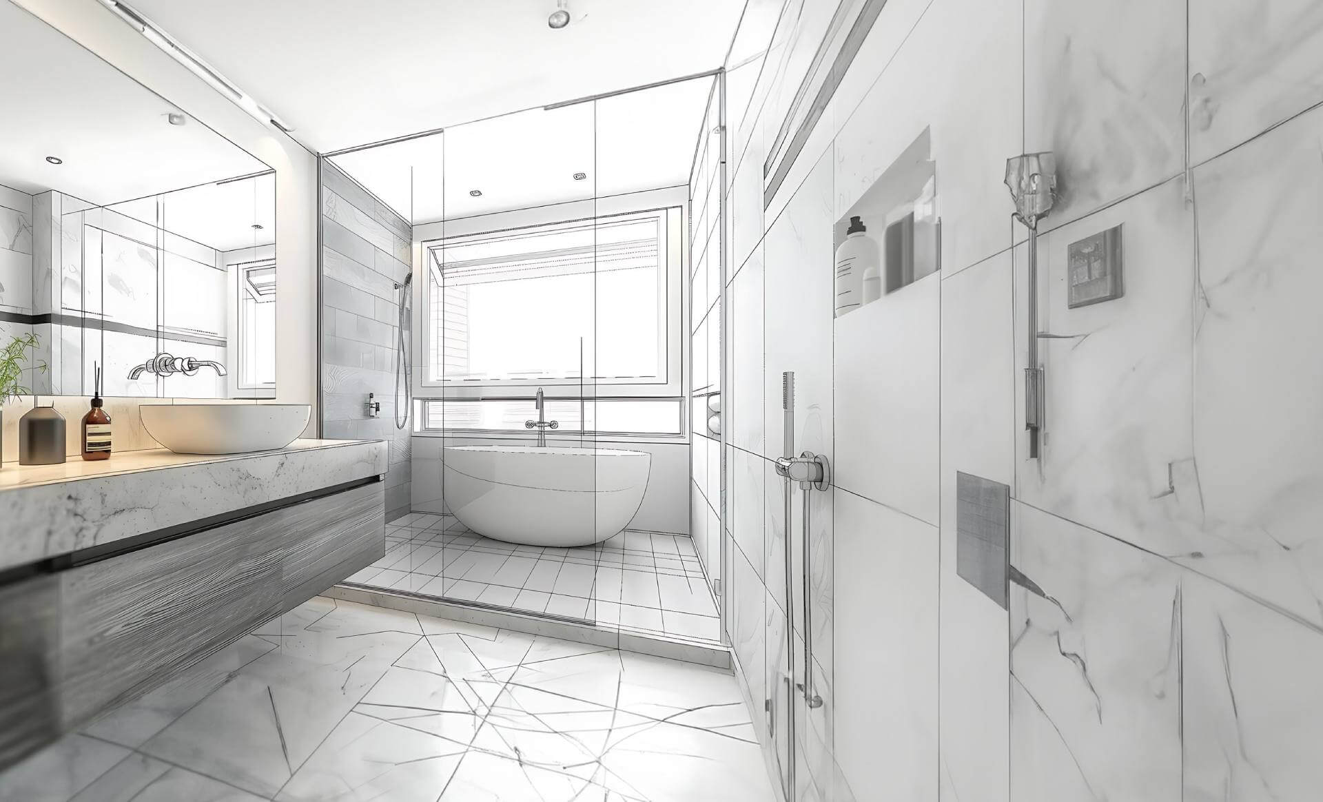 Bathroom looking like a wireframe blueprint