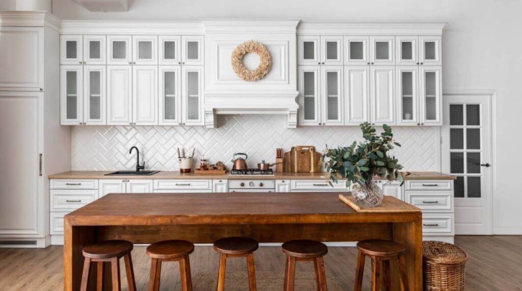 White cabinets against white walls